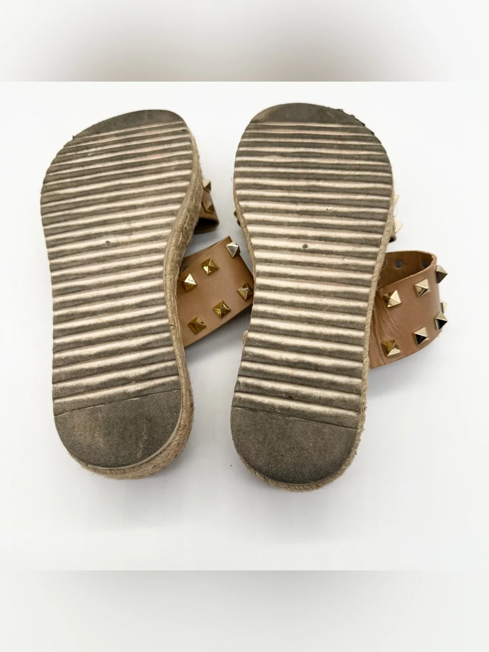 Steve Madden Jaime Studded Platform Espadrille Leather Strappy Sandals Tan Sz 6